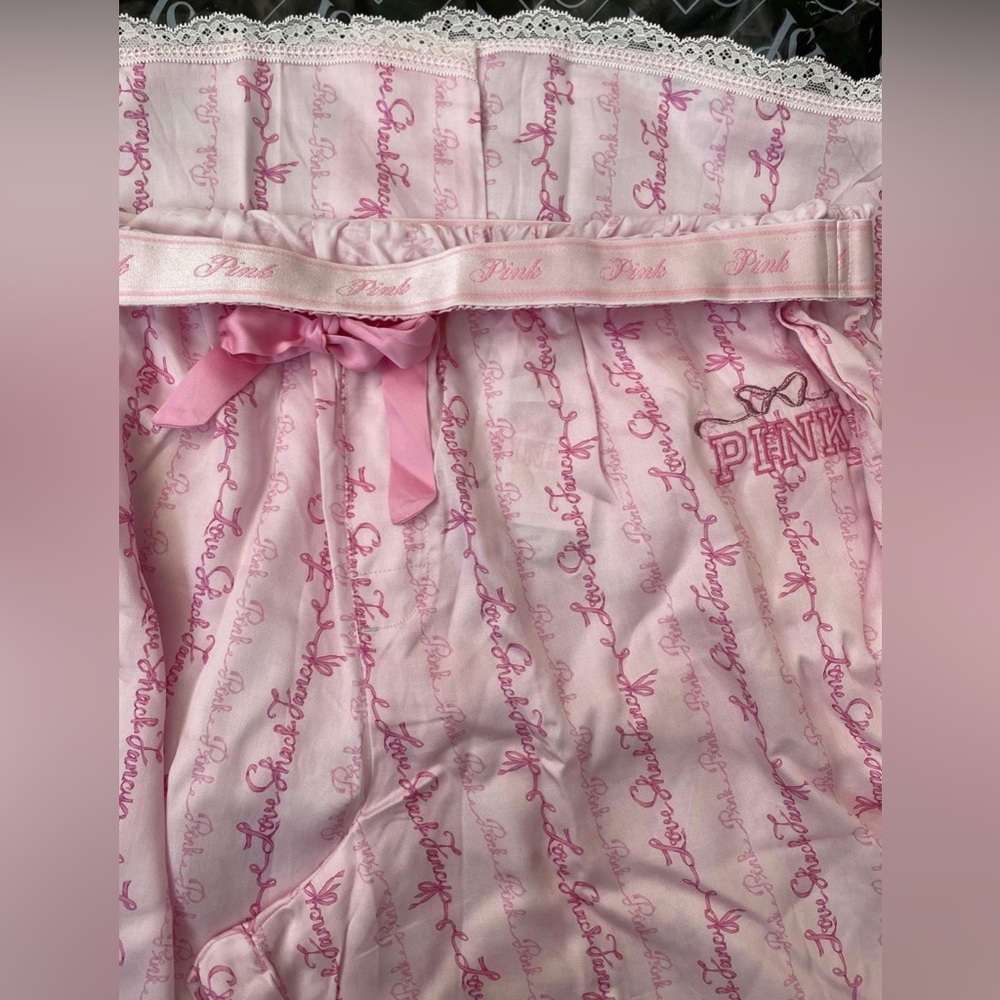 PINK x LoveShackFancy Silky Sleep Pants Pink Floral Logo Lounge Pajama Bottoms - Picture 12 of 12